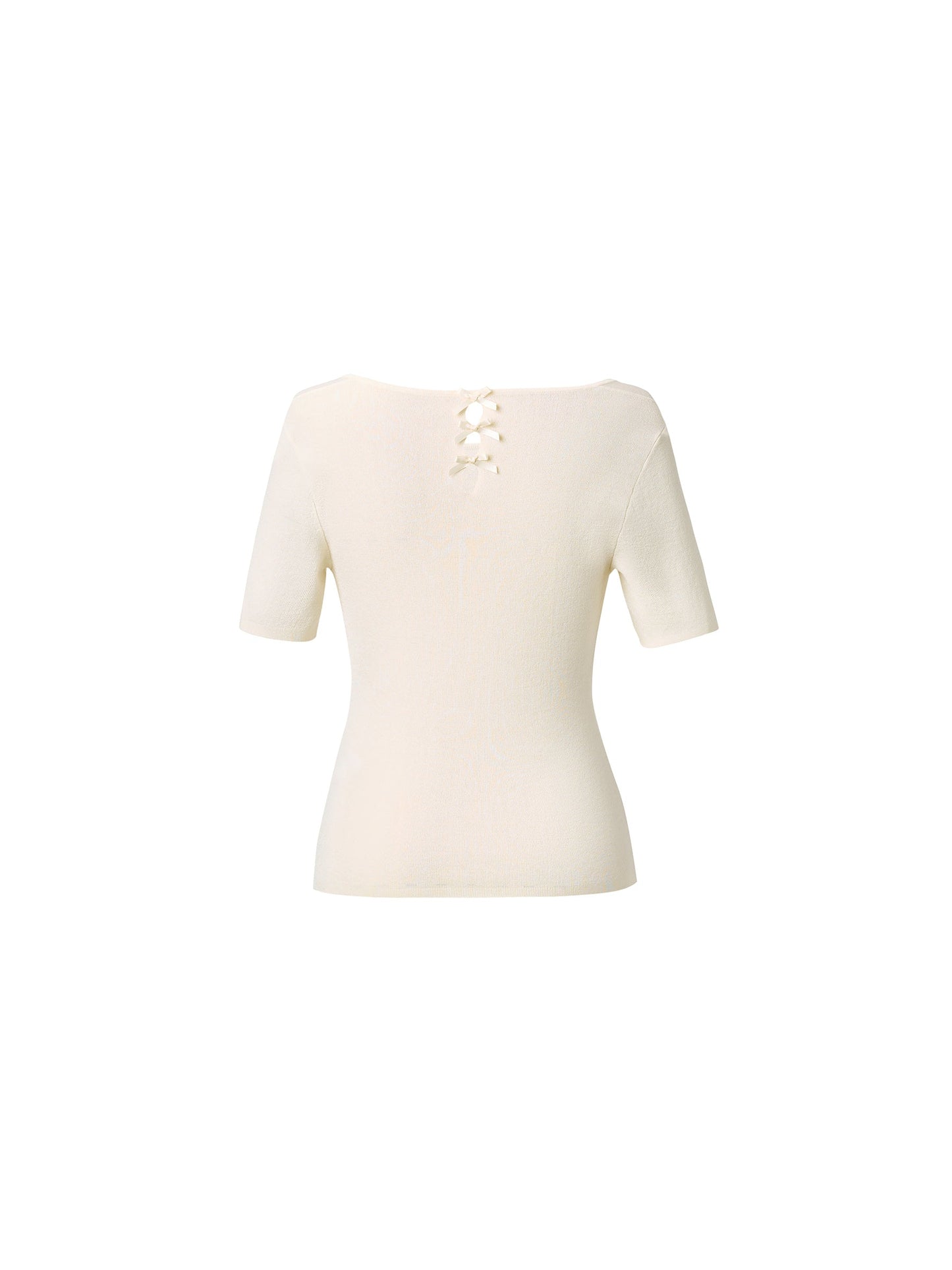 Lyocell Blend Bowknot Embroidered Women Square Neck Knit Top
