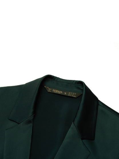 Triacetate Blend Ruched Sleeve Women Blazer