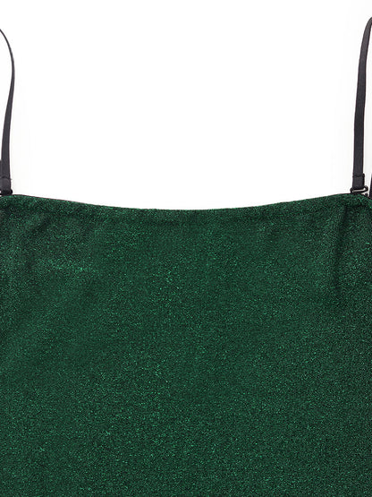 Glitter Women Party Slip Maxi Dress With Detachable Spaghetti Strap