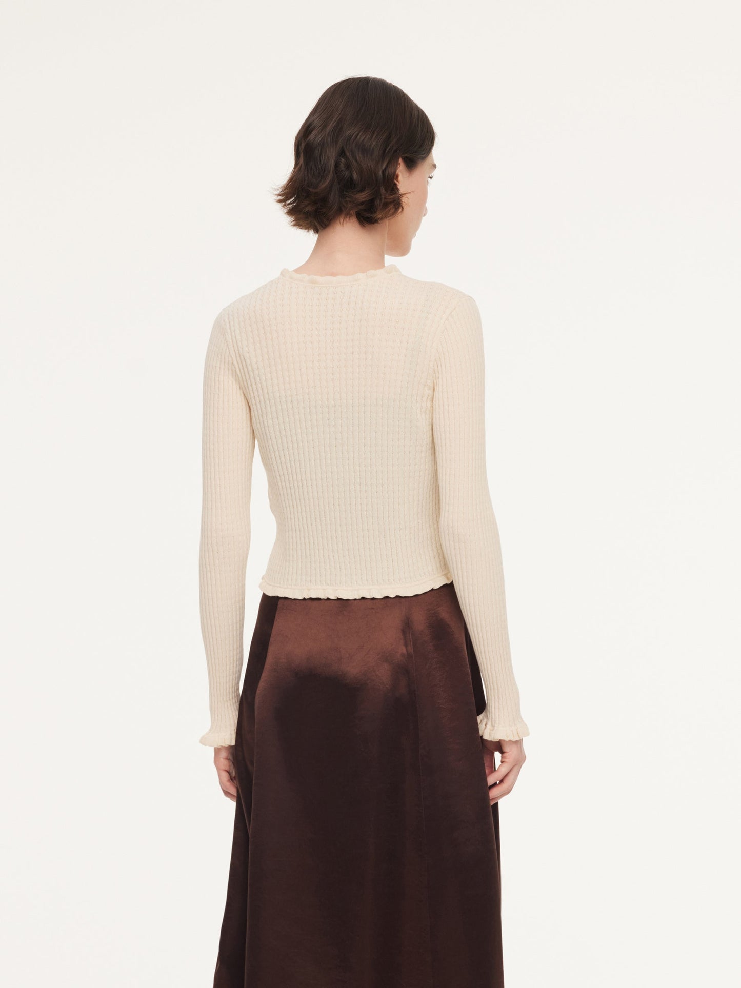 Cotton Mulberry Silk Blend Ruffle Trim Women Cardigan