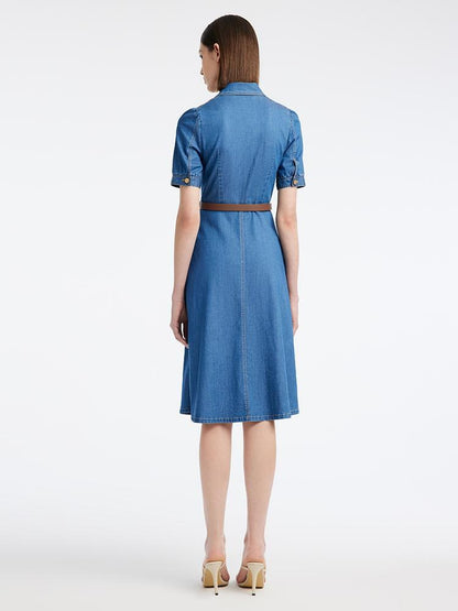 Tencel Denim Shirt Midi Collared Dress With Belt
