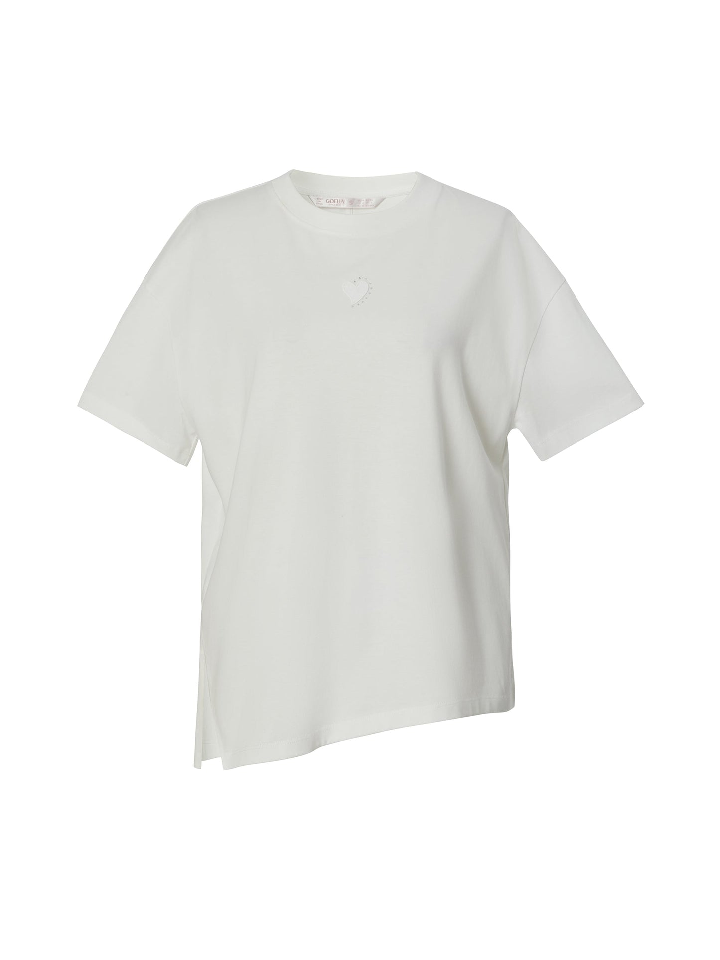 Asymmetrical Hem Heart Decorated Women T-Shirt