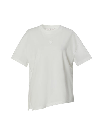 Asymmetrical Hem Heart Decorated Women T-Shirt