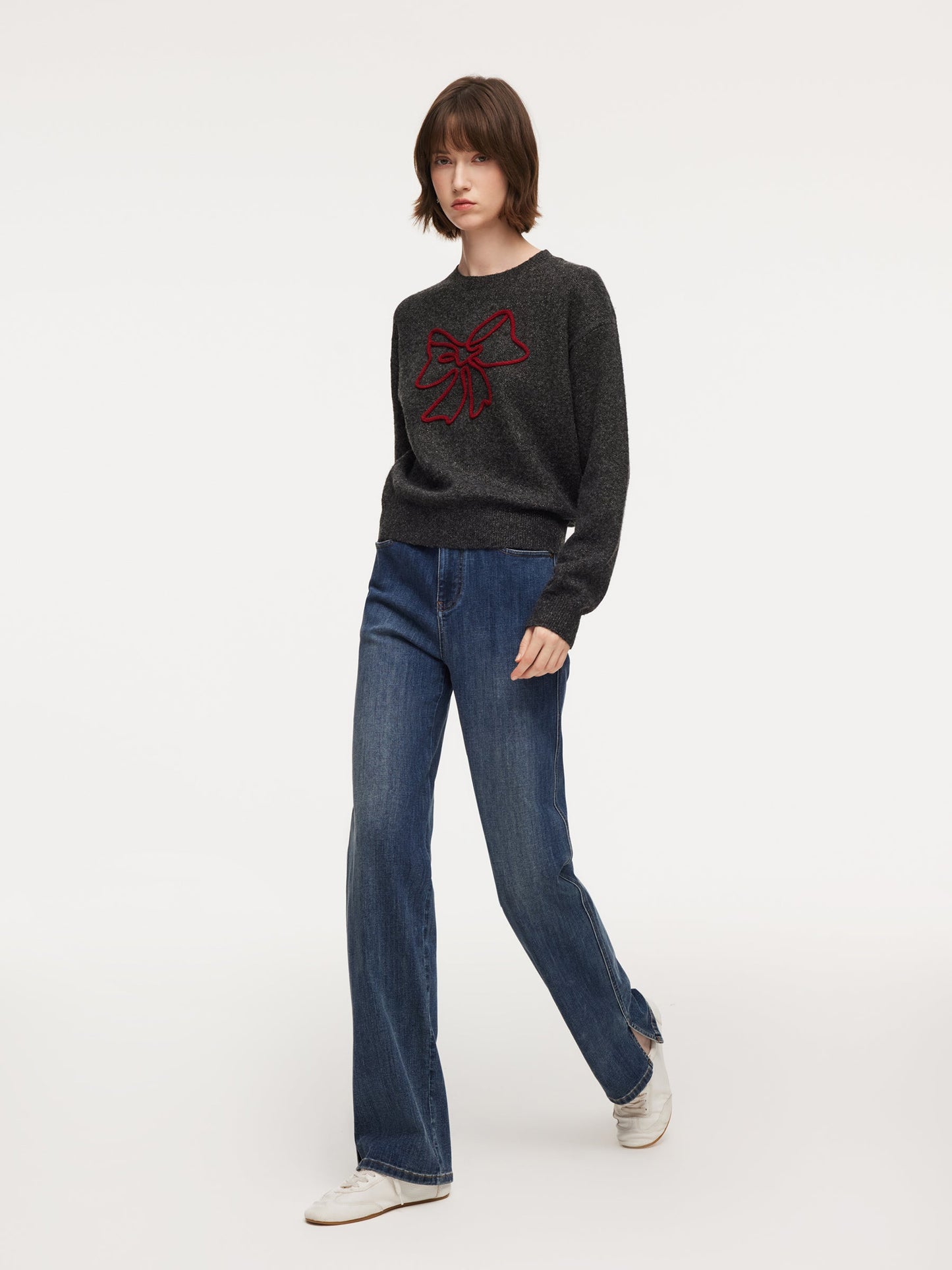 Bowknot Round Neck Women Sweater