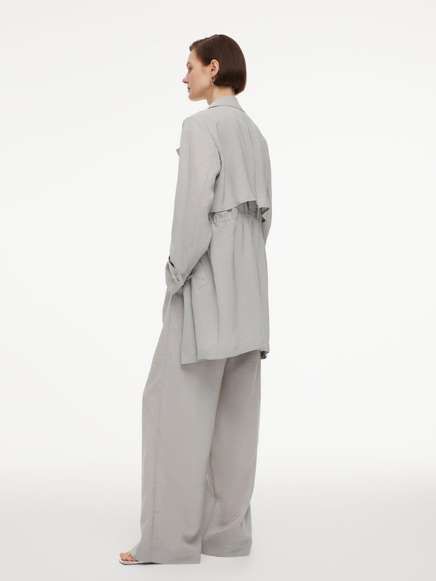 [Preview] Triacetate Blend Drawstring Waist Women Trench Coat