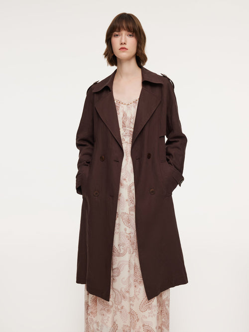 Linen Blend Women Belted Trench Coat