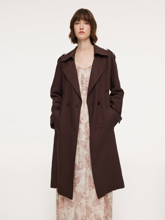 Linen Blend Women Belted Trench Coat