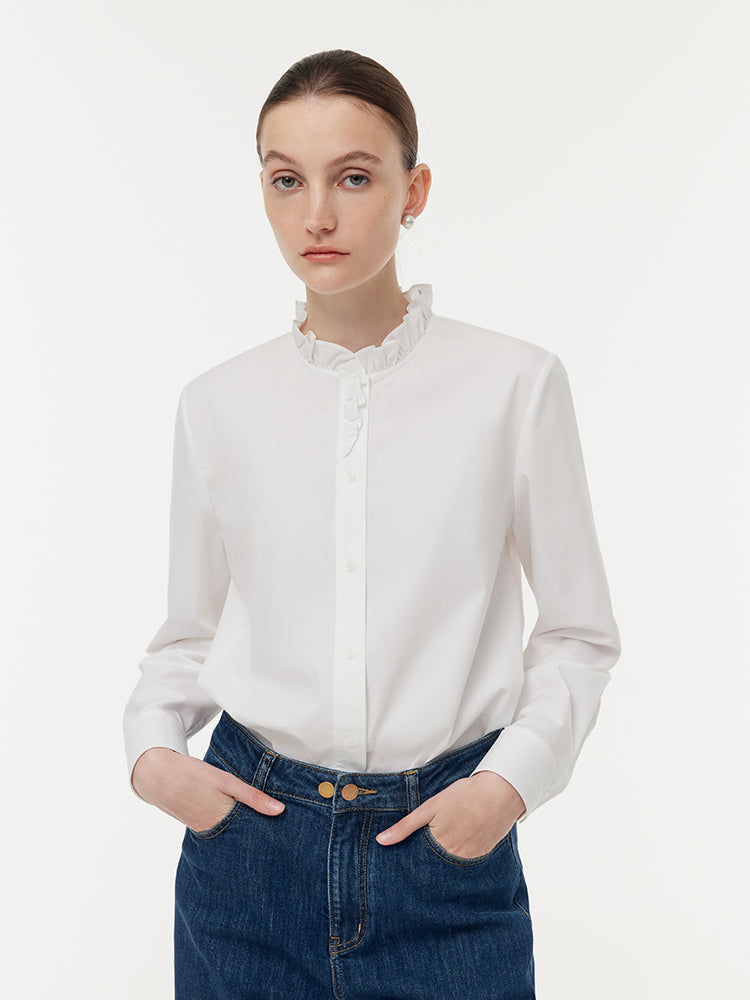 Cotton Ruffle Collar Women Shirt