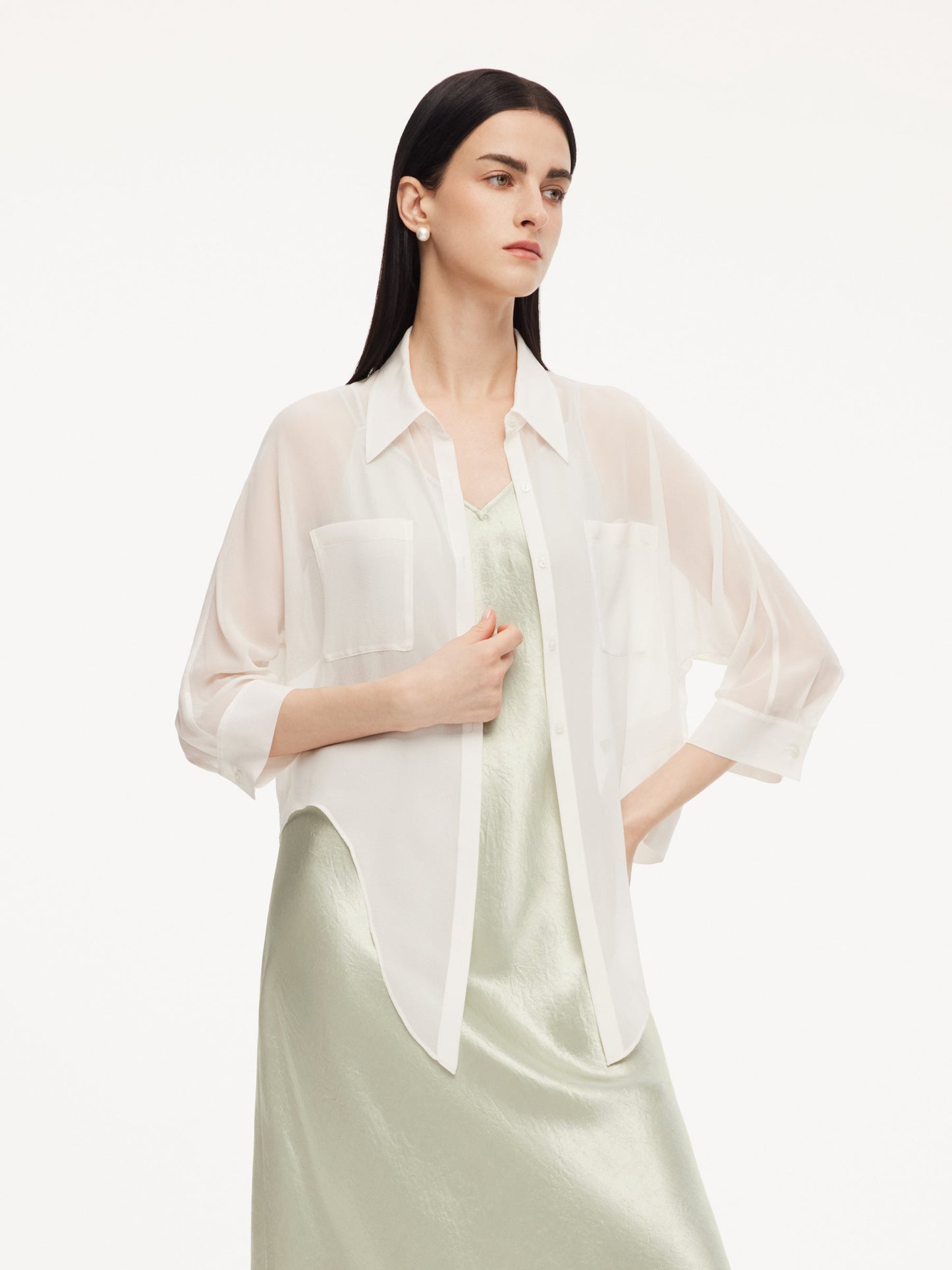 10MM Mulberry Silk Tie Front Women Sheer Shirt