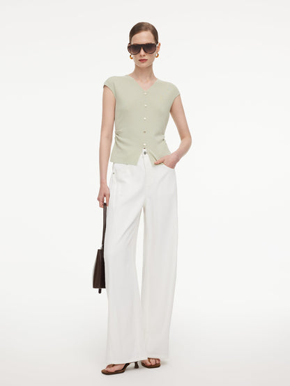 Tencel Blend Side Twist Women Cap Sleeve Knit Top