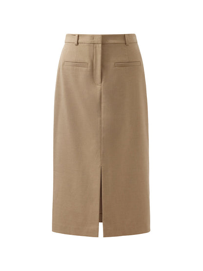 Basic Straight Slit Women Skirt With Belt