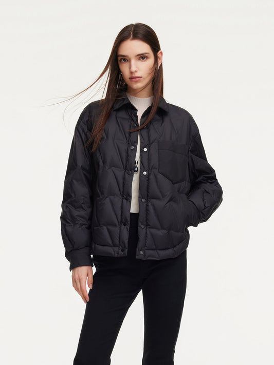 Drawstring Hem Shirt Collar Goose Down Jacket