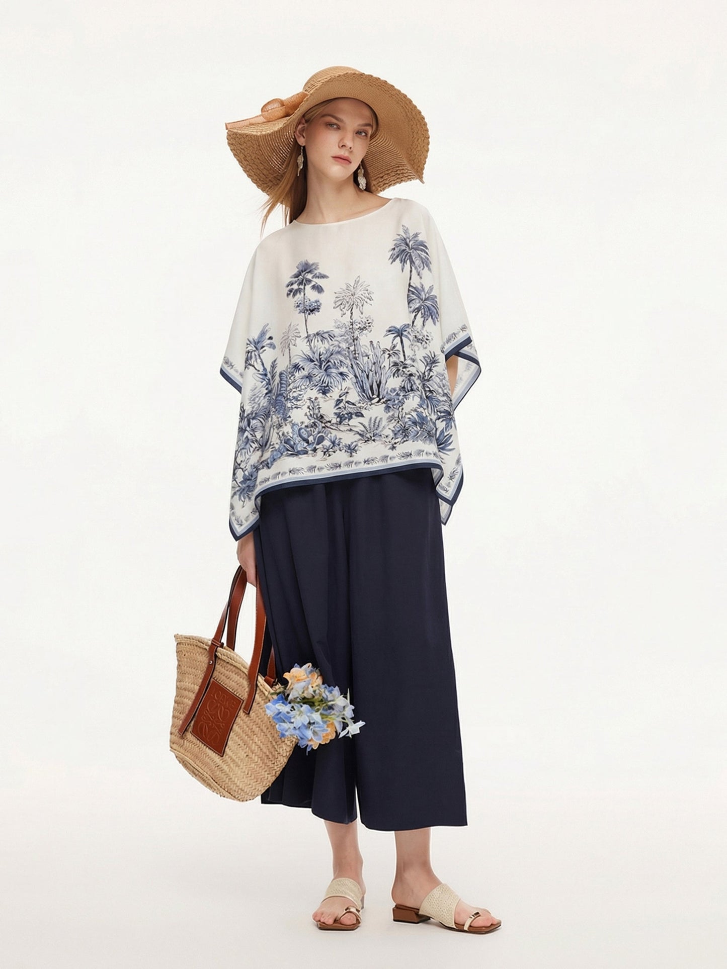 12MM Mulberry Silk Floral Print Women Cape Blouse