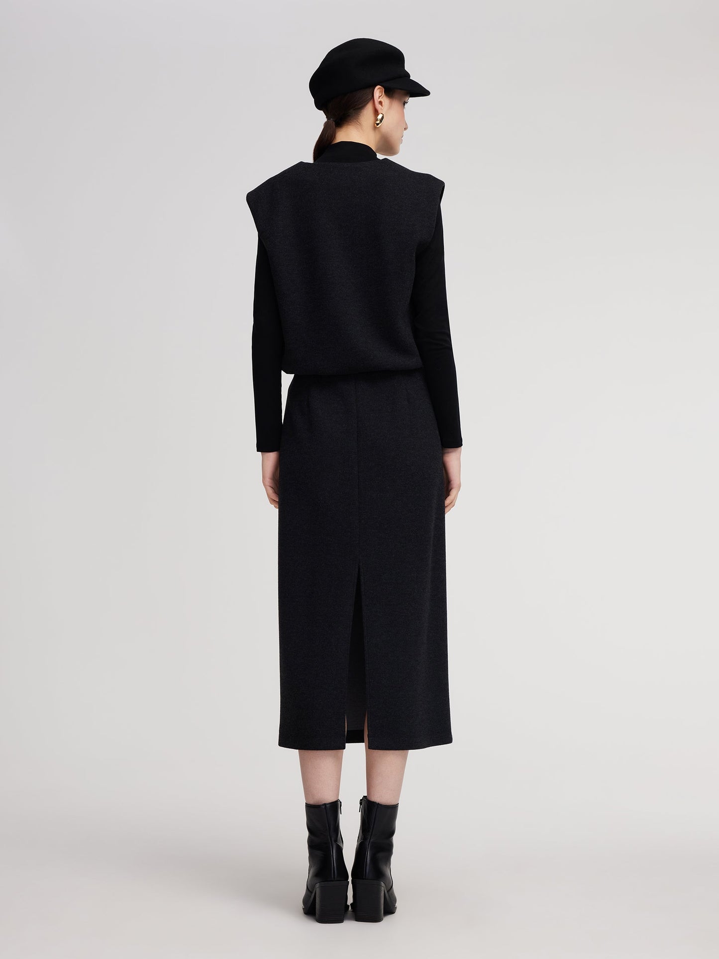 Knit Vest & Mock Neck Top & Skirt Three-Piece Set