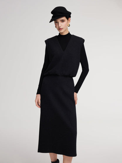 Knit Vest & Mock Neck Top & Skirt Three-Piece Set