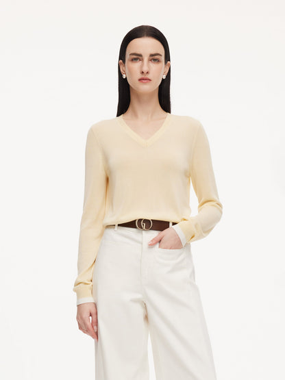 Lyocell Wool Blend V-Neck Women Knit Top With Detachable Sailor Collar