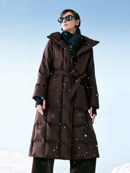 Quilted Hooded Goose Down Wrap Overcoat