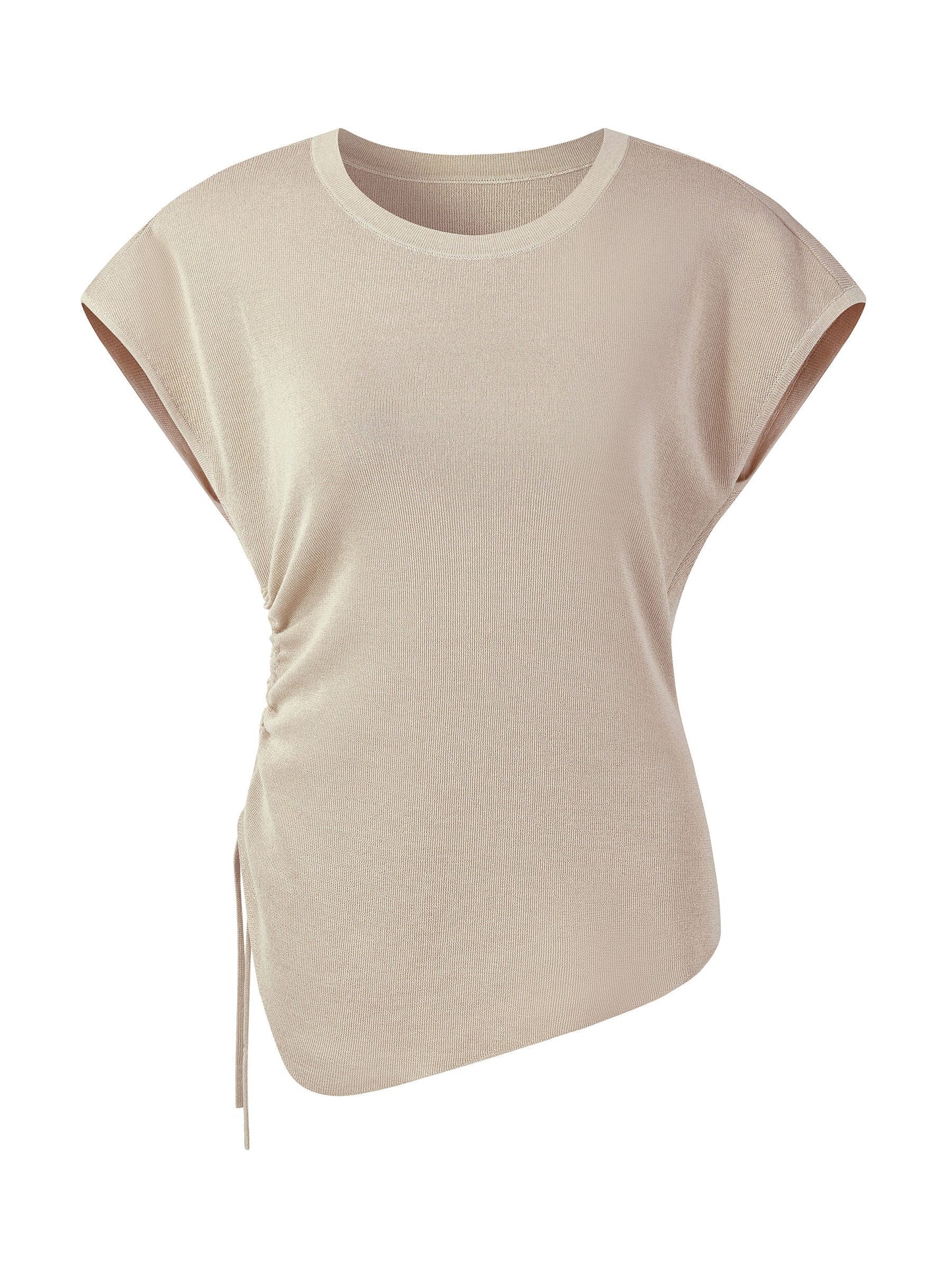 Lyocell Blend Side Drawstring Women Asymmetric Knit Top