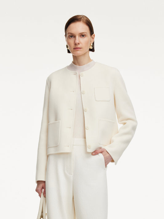 Cashmere Wool Blend Double-Faced Women Crop Jacket