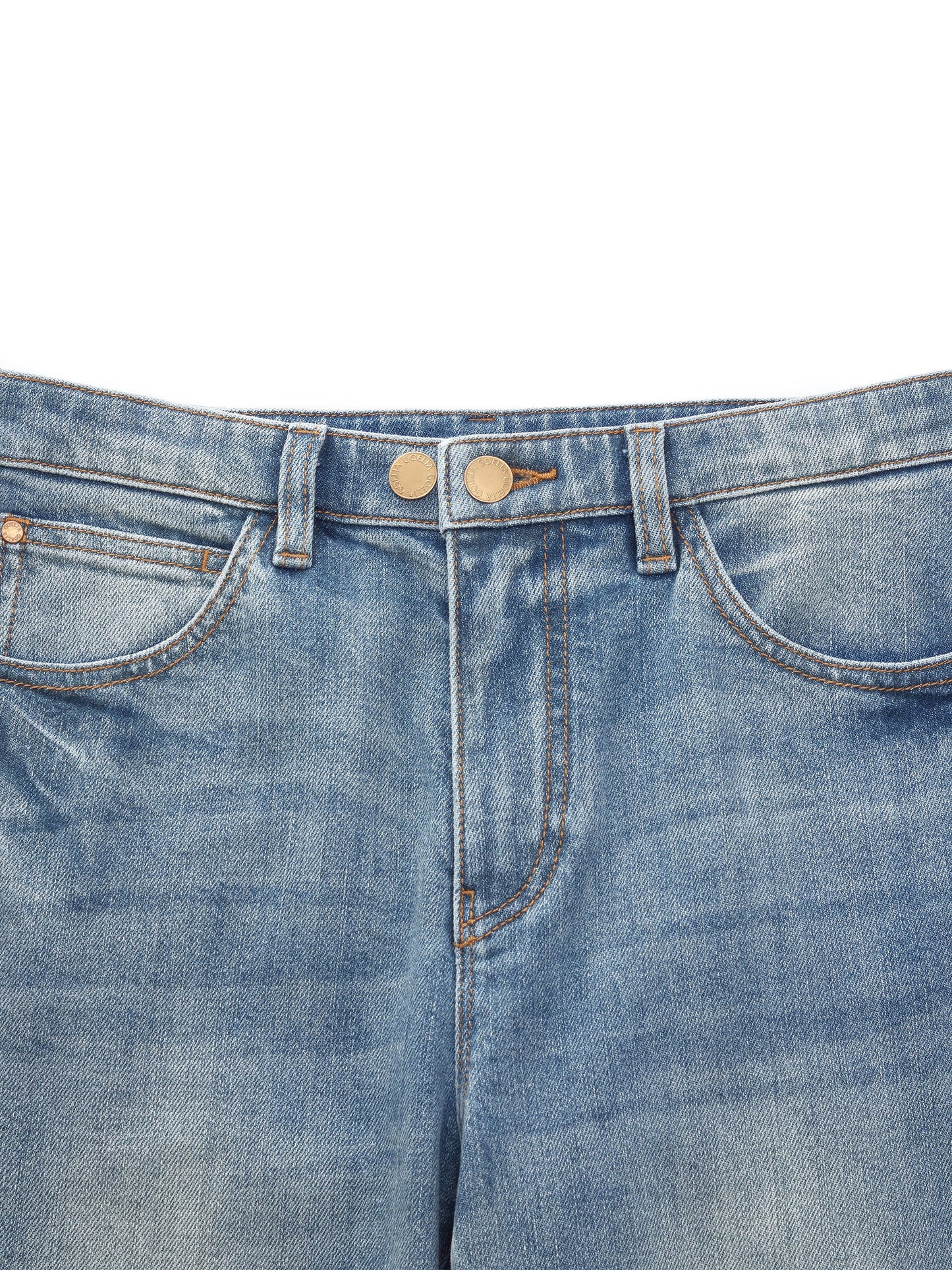 Cotton Denim Adjustable Waist Women Straight Leg Folded Jeans