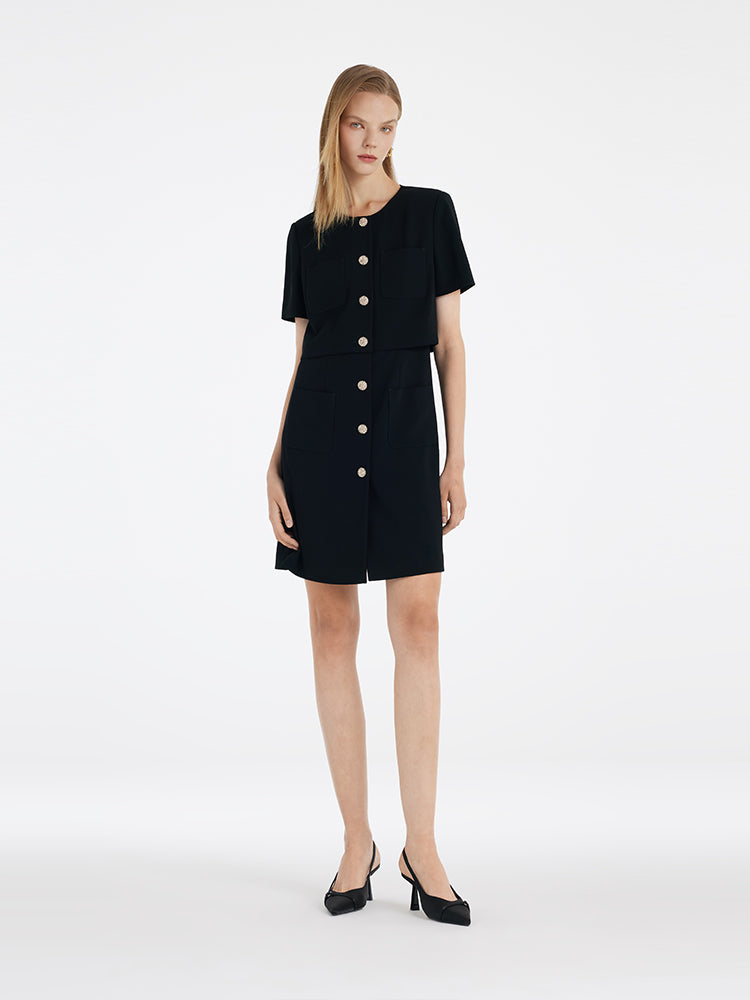Triacetate Faux-Layered Single-Breasted Women Mini Dress