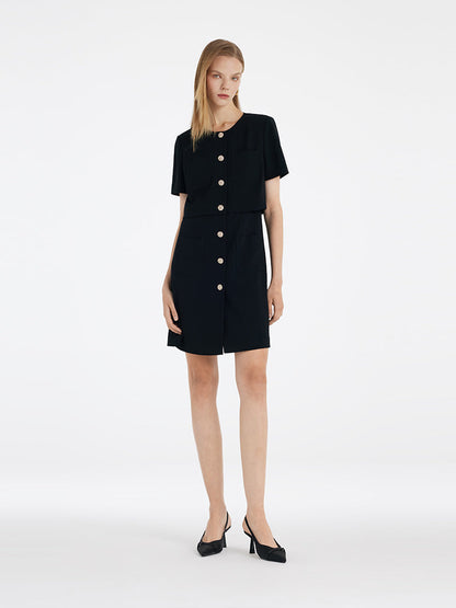 Triacetate Faux-Layered Single-Breasted Women Mini Dress