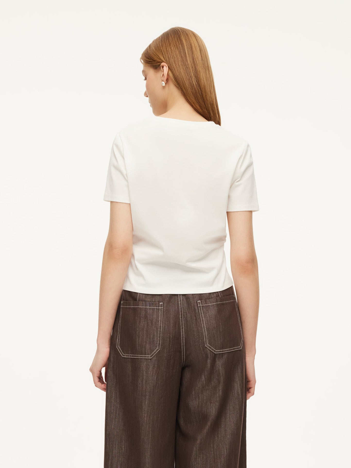 Cotton Side Twist Women T-Shirt With Detachable Beaded Chain