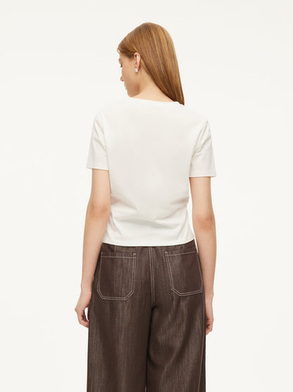 Cotton Side Twist Women T-Shirt With Detachable Beaded Chain