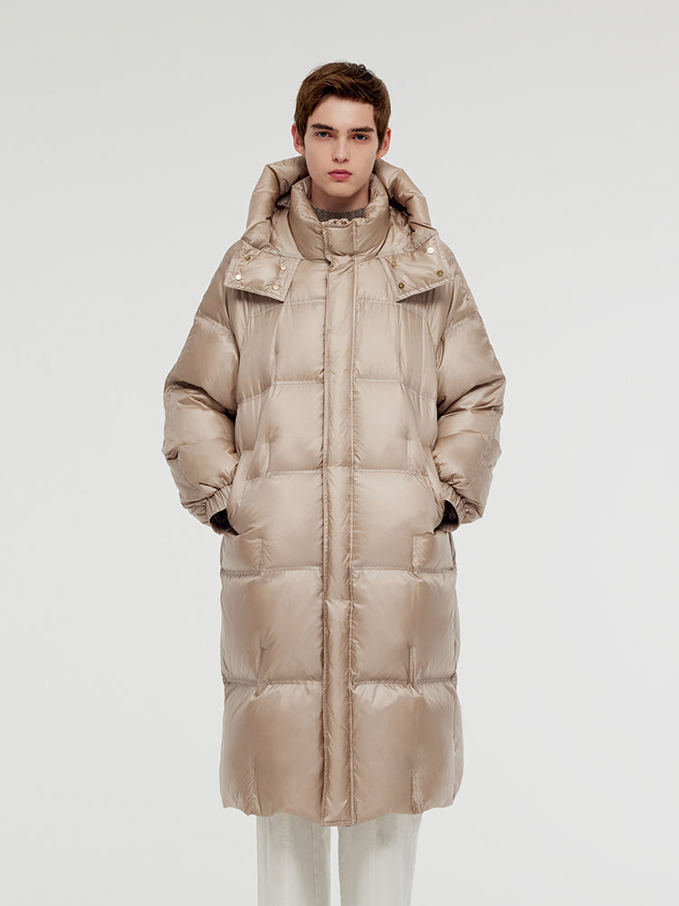 Rose Gold Unisex Hooded Long Goose Down Coat