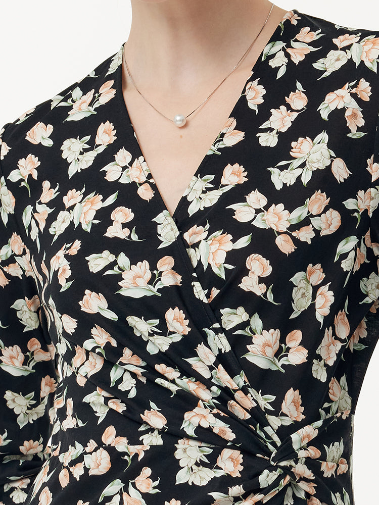 100% Cotton Floral Print Twist Front Women Maxi Dress