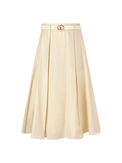 Tencel Acetate Linen Blend Women A-Line Skirt With Belt