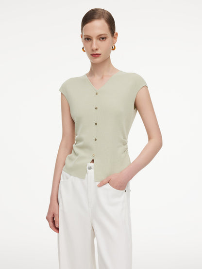 Tencel Blend Side Twist Women Cap Sleeve Knit Top