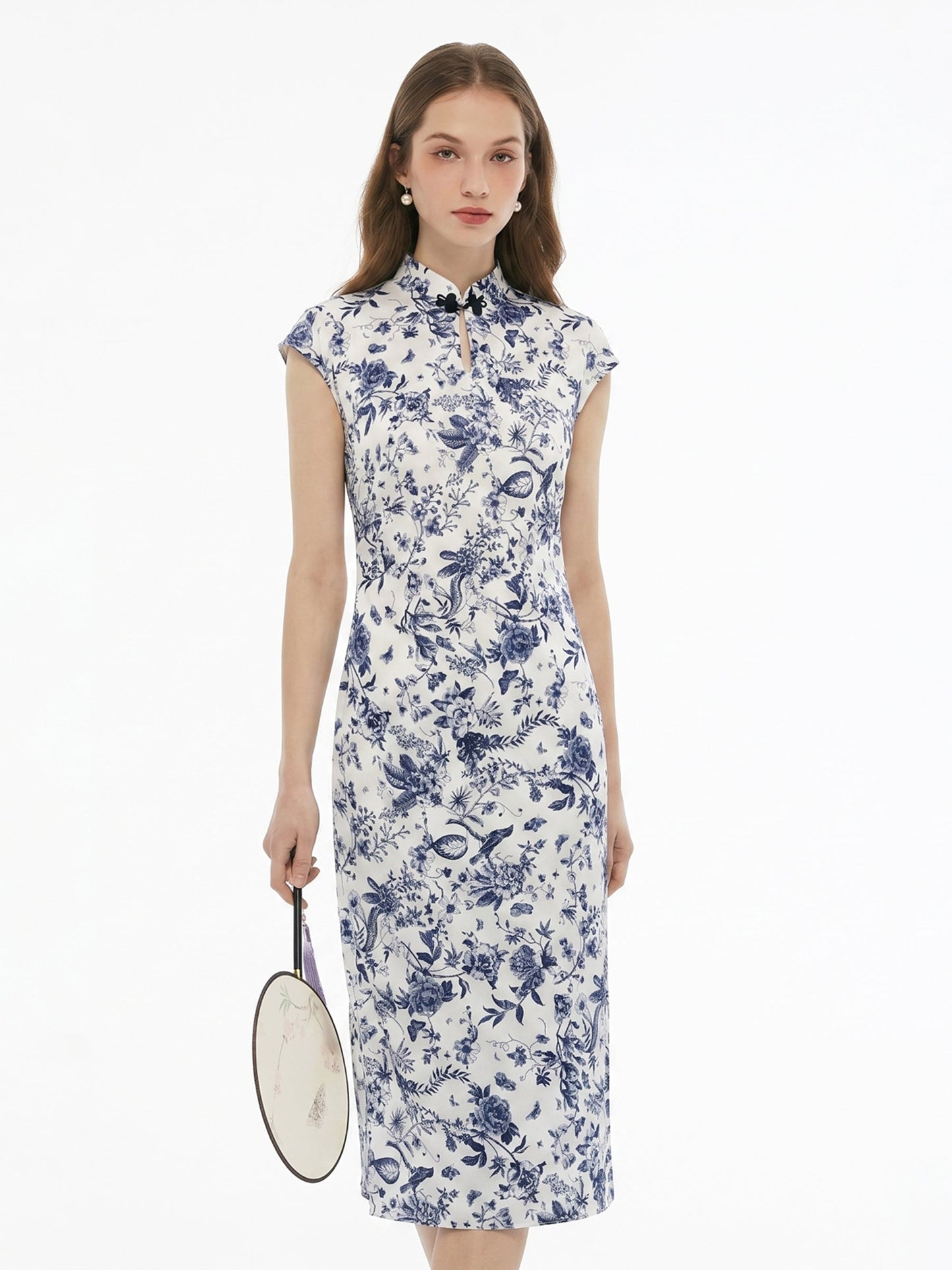 19MM Mulberry Silk Floral Print Women Qipao Maxi Dress