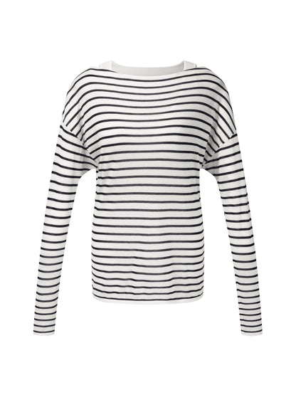 [Preview] Triacetate Tencel Blend Stripe Boat Neck Top And Tank Top Two-Piece Set