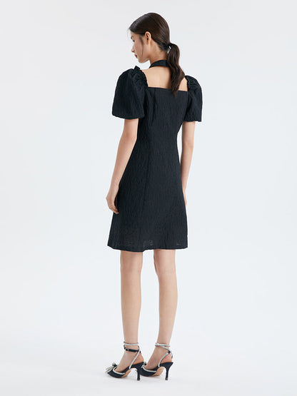 Jacquard Halter A-Line Mini Dress