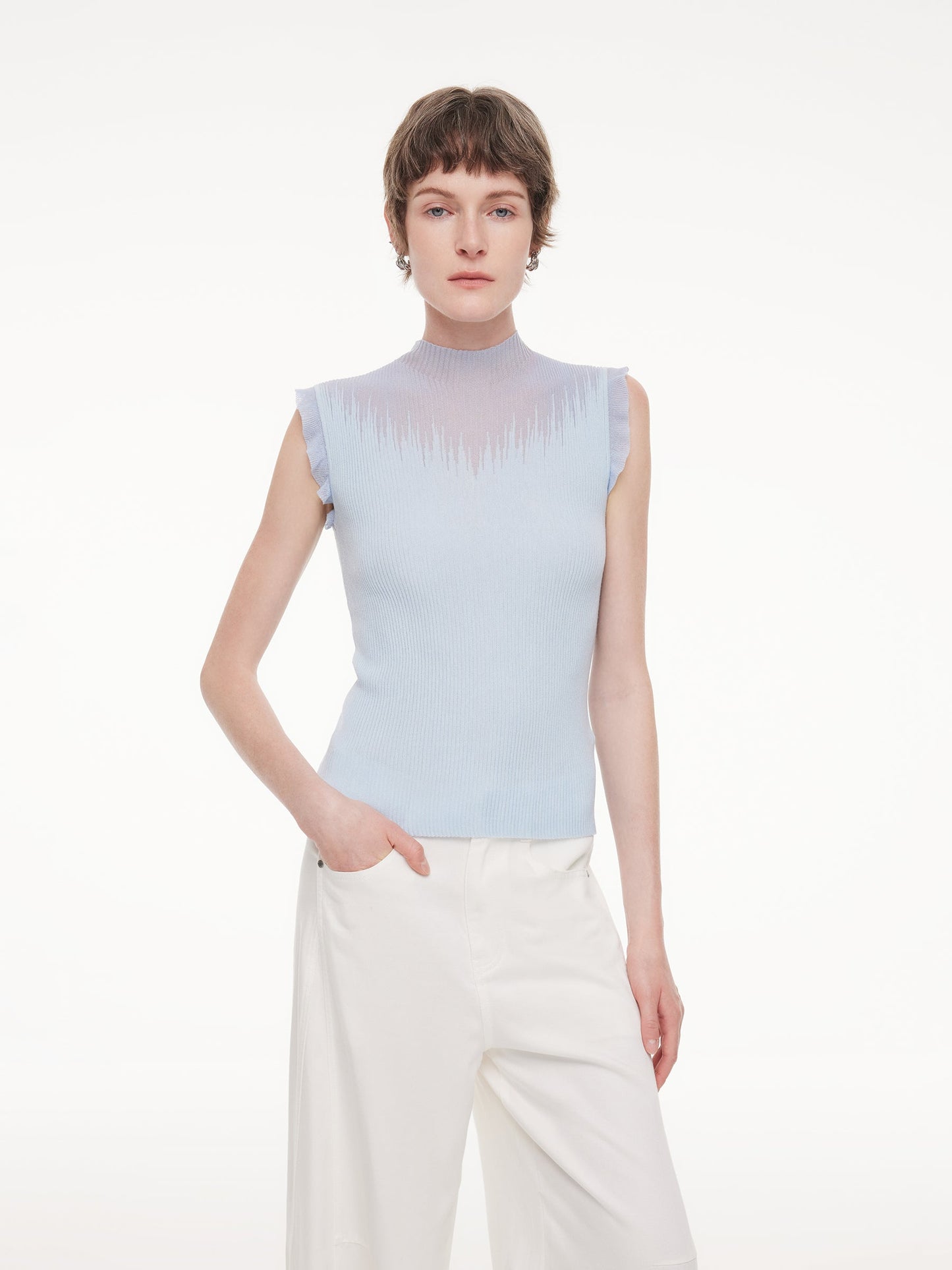 Ruffle Cuff Women Knit Tank Top