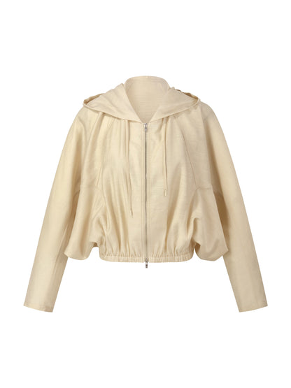 Tencel Acetate Linen Blend Women Zip-Up Hooded Cropped Jacket