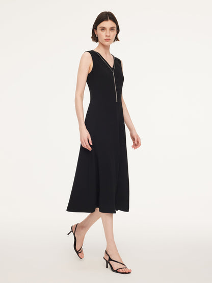 Triacetate Blend V-Neck Women Sleeveless Maxi Dress
