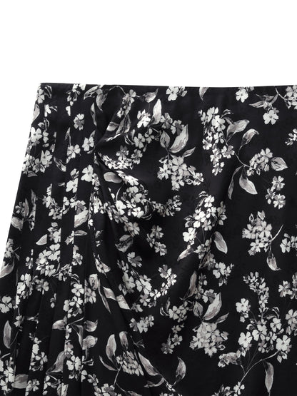 Floral Print Side Slit Twist Front Women H-Line Skirt