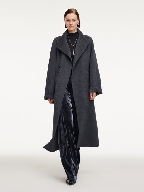 100% Wool Double-Faced Unisex Self-Tie Belt Overcoat