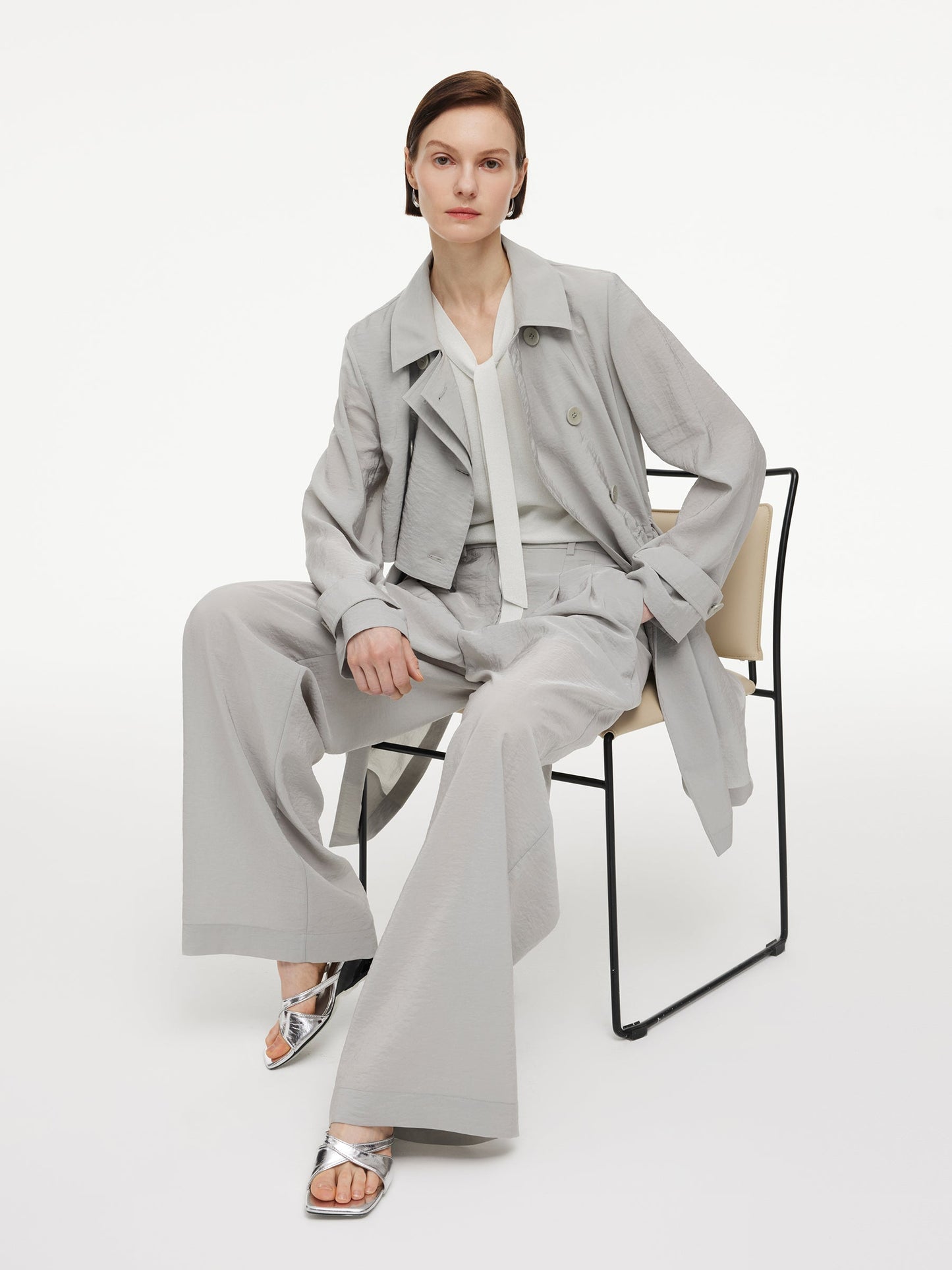 [Preview] Triacetate Blend Drawstring Waist Women Trench Coat