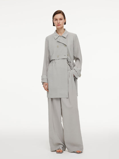 [Preview] Triacetate Blend Drawstring Waist Women Trench Coat