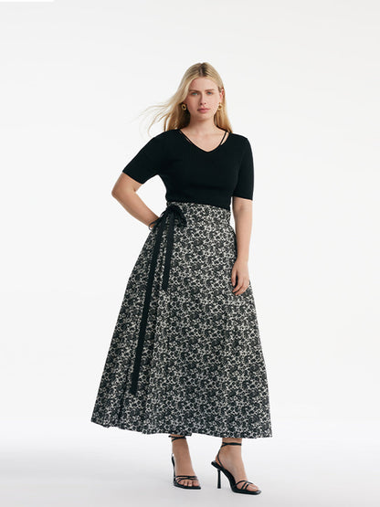 Rose Jacquard Pleated Women Mamianqun With Bottomed Skirt