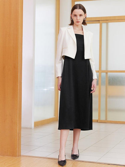 Black Triacetate Spaghetti Strap Midi Dress