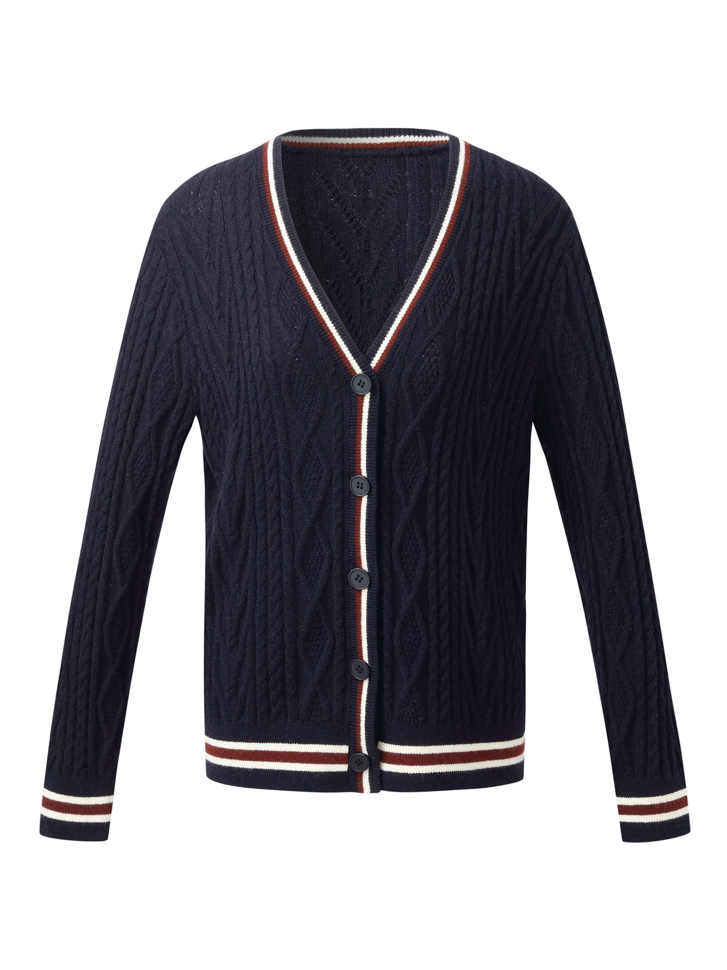 Wool Blend Contrast Trim Women Cardigan