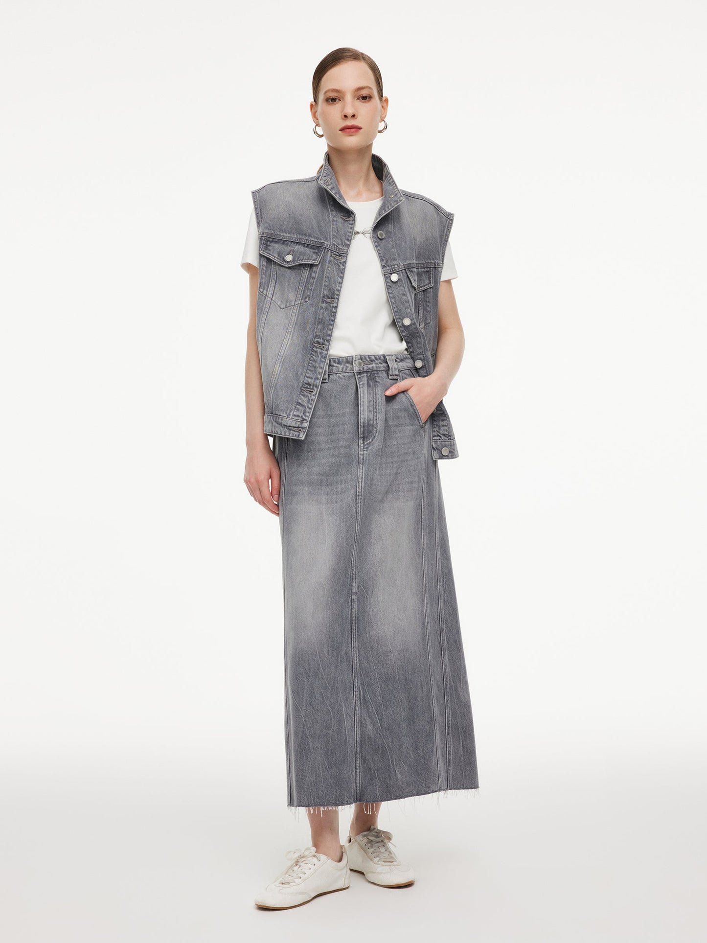 Lyocell Cotton Blend Denim Women Column Skirt