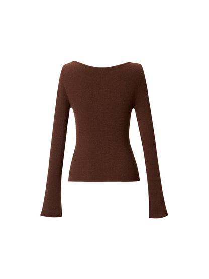 [Preview] Wool Blend Boat Neck Women Knit Top With GO Letter Clip