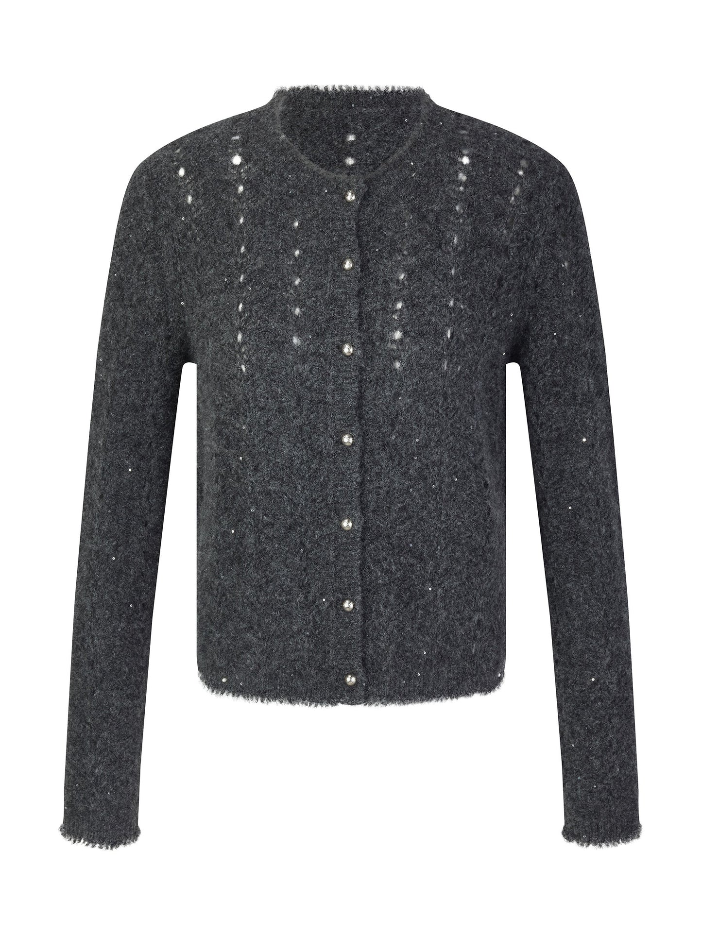 Alpaca Wool Blend Frayed Edges Women Open-Knit Cardigan