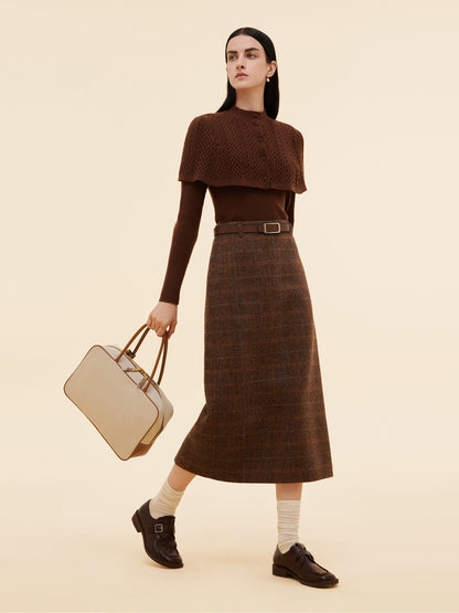 100% Wool Plaid Women Column Skirt