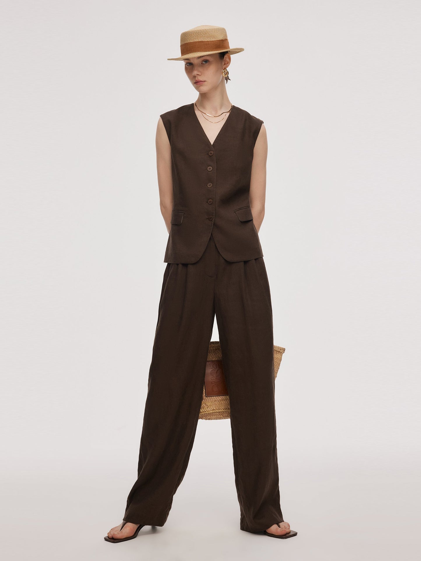 100% Linen Women Straight Leg Pants